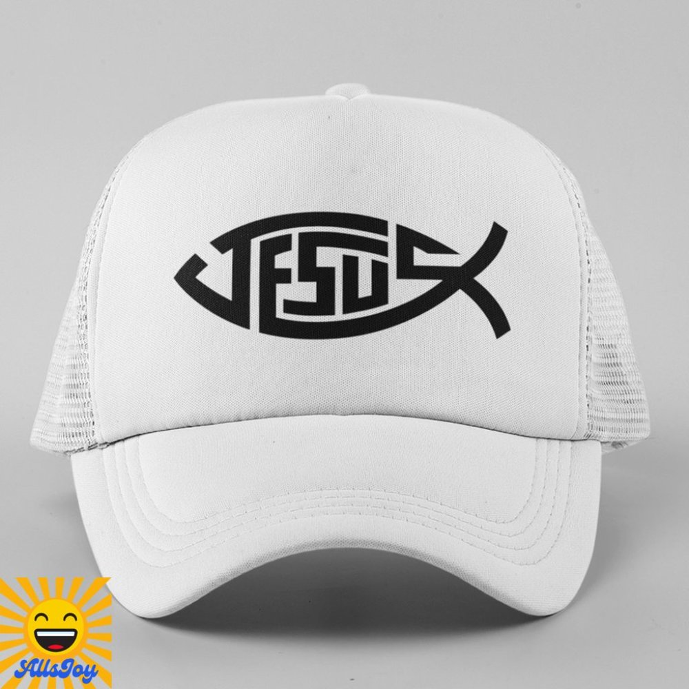 JESUS FISH Foam Trucker Hat Snapback Cap White